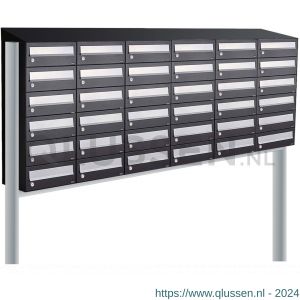 Allux Hive set postkast staal verzinkt gepoedercoat 6-breed 6-hoog met dak op statief zwart 40030070_6x6ds