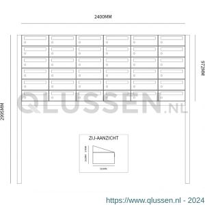 Allux Hive set postkast staal verzinkt gepoedercoat 6-breed 6-hoog op statief antraciet 40030065_6x6s