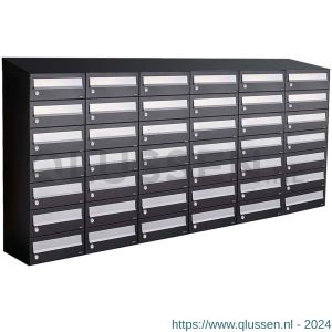 Allux Hive set postkast staal verzinkt gepoedercoat 6-breed 7-hoog met dak zwart 40030070_6x7d