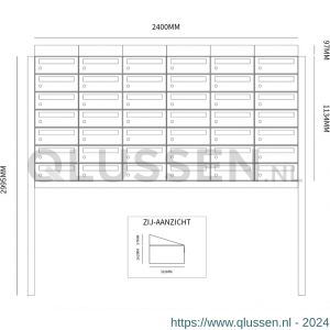 Allux Hive set postkast staal verzinkt gepoedercoat 6-breed 7-hoog met dak op statief antraciet 40030065_6x7ds