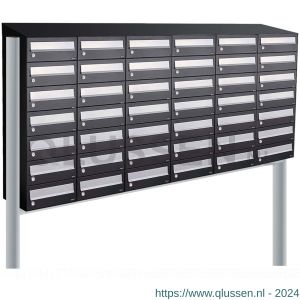 Allux Hive set postkast staal verzinkt gepoedercoat 6-breed 7-hoog met dak op statief zwart 40030070_6x7ds