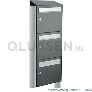 Allux Flow set postkast staal verzinkt gepoedercoat 3-hoog met dak op statief antraciet 40040065_1x3ds