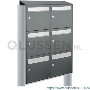 Allux Flow set postkast staal verzinkt gepoedercoat 2-breed 3-hoog met dak op statief antraciet 40040065_2x3ds