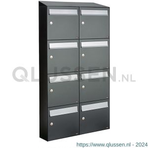 Allux Flow set postkast staal verzinkt gepoedercoat 2-breed 4-hoog met dak antraciet 40040065_2x4d