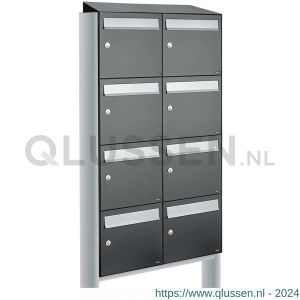 Allux Flow set postkast staal verzinkt gepoedercoat 2-breed 4-hoog met dak op statief antraciet 40040065_2x4ds