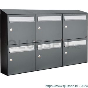 Allux Flow set postkast staal verzinkt gepoedercoat 3-breed 2-hoog met dak antraciet 40040065_3x2d