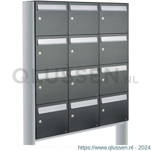 Allux Flow set postkast staal verzinkt gepoedercoat 3-breed 4-hoog op statief antraciet 40040065_3x4s