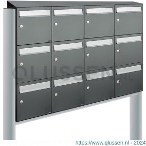 Allux Flow set postkast staal verzinkt gepoedercoat 4-breed 3-hoog met dak op statief antraciet 40040065_4x3ds