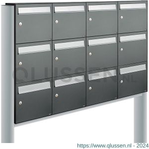 Allux Flow set postkast staal verzinkt gepoedercoat 4-breed 3-hoog op statief antraciet 40040065_4x3s