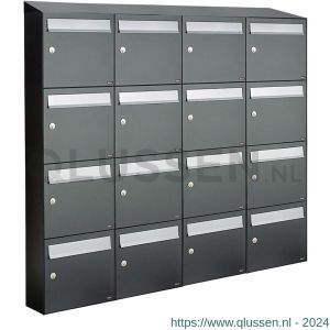 Allux Flow set postkast staal verzinkt gepoedercoat 4-breed 4-hoog met dak antraciet 40040065_4x4d