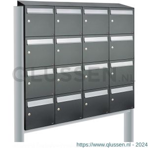 Allux Flow set postkast staal verzinkt gepoedercoat 4-breed 4-hoog met dak op statief antraciet 40040065_4x4ds