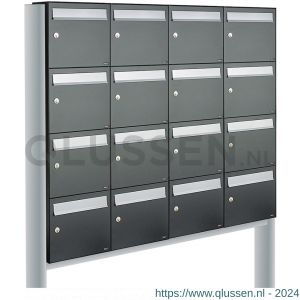 Allux Flow set postkast staal verzinkt gepoedercoat 4-breed 4-hoog op statief antraciet 40040065_4x4s