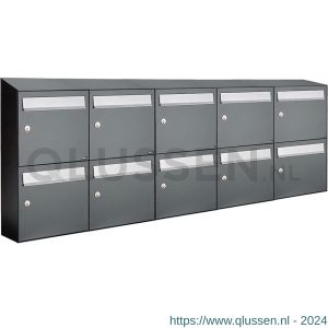 Allux Flow set postkast staal verzinkt gepoedercoat 5-breed 2-hoog met dak antraciet 40040065_5x2d