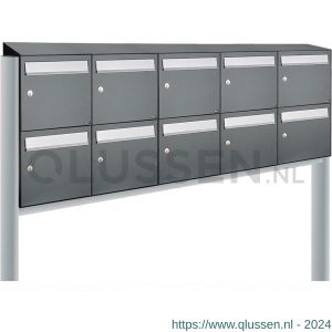 Allux Flow set postkast staal verzinkt gepoedercoat 5-breed 2-hoog met dak op statief antraciet 40040065_5x2ds