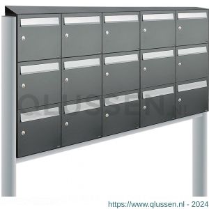 Allux Flow set postkast staal verzinkt gepoedercoat 5-breed 3-hoog met dak op statief antraciet 40040065_5x3ds