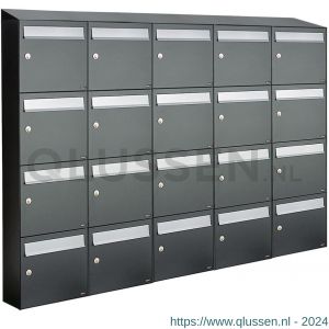 Allux Flow set postkast staal verzinkt gepoedercoat 5-breed 4-hoog met dak antraciet 40040065_5x4d