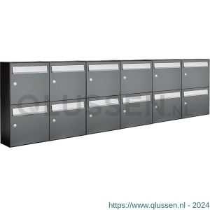 Allux Flow set postkast staal verzinkt gepoedercoat 6-breed 2-hoog antraciet 40040065_6x2