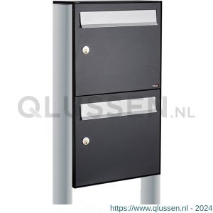 Allux Flow set postkast staal verzinkt gepoedercoat 2-hoog op statief zwart 40040070_1x2s