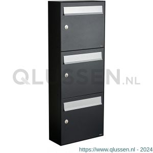 Allux Flow set postkast staal verzinkt gepoedercoat 3-hoog zwart 40040070_1x3