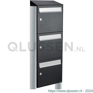 Allux Flow set postkast staal verzinkt gepoedercoat 3-hoog met dak op statief zwart 40040070_1x3ds