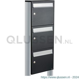 Allux Flow set postkast staal verzinkt gepoedercoat 3-hoog op statief zwart 40040070_1x3s