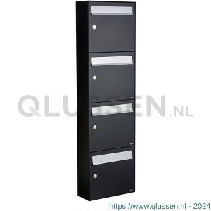 Allux Flow set postkast staal verzinkt gepoedercoat 4-hoog zwart 40040070_1x4