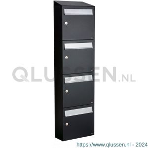 Allux Flow set postkast staal verzinkt gepoedercoat 4-hoog met dak zwart 40040070_1x4d