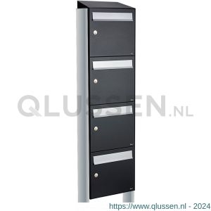 Allux Flow set postkast staal verzinkt gepoedercoat 4-hoog met dak op statief zwart 40040070_1x4ds