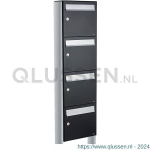 Allux Flow set postkast staal verzinkt gepoedercoat 4-hoog op statief zwart 40040070_1x4s