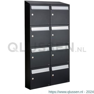 Allux Flow set postkast staal verzinkt gepoedercoat 2-breed 4-hoog met dak zwart 40040070_2x4d