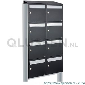 Allux Flow set postkast staal verzinkt gepoedercoat 2-breed 4-hoog met dak op statief zwart 40040070_2x4ds