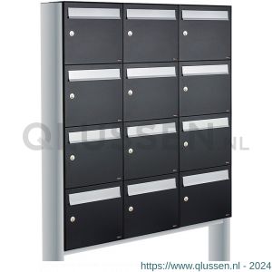 Allux Flow set postkast staal verzinkt gepoedercoat 3-breed 4-hoog op statief zwart 40040070_3x4s