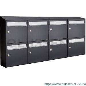 Allux Flow set postkast staal verzinkt gepoedercoat 4-breed 2-hoog met dak zwart 40040070_4x2d