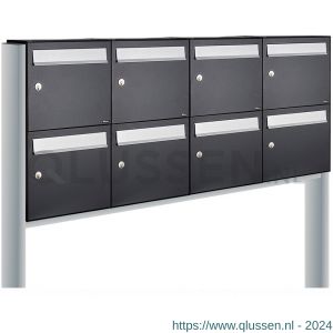 Allux Flow set postkast staal verzinkt gepoedercoat 4-breed 2-hoog op statief zwart 40040070_4x2s