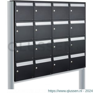 Allux Flow set postkast staal verzinkt gepoedercoat 4-breed 4-hoog op statief zwart 40040070_4x4s