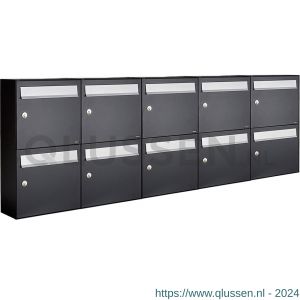 Allux Flow set postkast staal verzinkt gepoedercoat 5-breed 2-hoog zwart 40040070_5x2