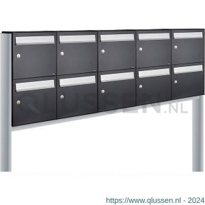 Allux Flow set postkast staal verzinkt gepoedercoat 5-breed 2-hoog op statief zwart 40040070_5x2s