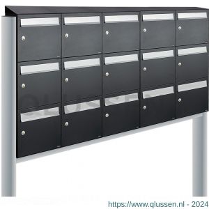 Allux Flow set postkast staal verzinkt gepoedercoat 5-breed 3-hoog met dak op statief zwart 40040070_5x3ds