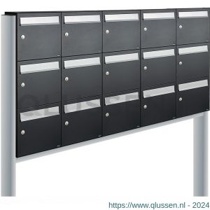 Allux Flow set postkast staal verzinkt gepoedercoat 5-breed 3-hoog op statief zwart 40040070_5x3s