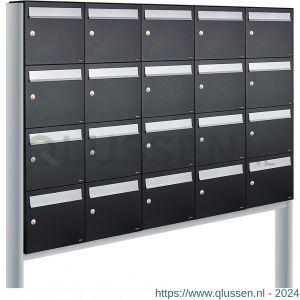 Allux Flow set postkast staal verzinkt gepoedercoat 5-breed 4-hoog op statief zwart 40040070_5x4s