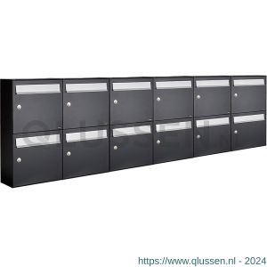 Allux Flow set postkast staal verzinkt gepoedercoat 6-breed 2-hoog zwart 40040070_6x2