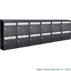 Allux Flow set postkast staal verzinkt gepoedercoat 6-breed 2-hoog met dak zwart 40040070_6x2d