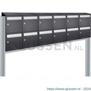 Allux Flow set postkast staal verzinkt gepoedercoat 6-breed 2-hoog met dak op statief zwart 40040070_6x2ds