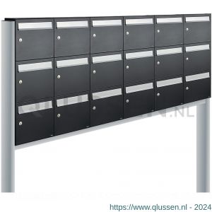 Allux Flow set postkast staal verzinkt gepoedercoat 6-breed 3-hoog op statief zwart 40040070_6x3s