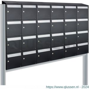 Allux Flow set postkast staal verzinkt gepoedercoat 6-breed 4-hoog met dak op statief zwart 40040070_6x4ds