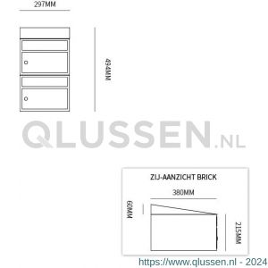 Allux Brickset postkast staal verzinkt gepoedercoat 2-hoog met dak antraciet 40215065_1x2d