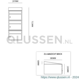 Allux Brickset postkast staal verzinkt gepoedercoat 3-hoog met dak antraciet 40215065_1x3d