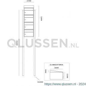 Allux Brickset postkast staal verzinkt gepoedercoat 4-hoog met dak op statief antraciet 40215065_1x4ds