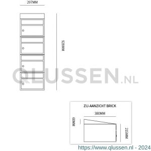 Allux Brickset postkast staal verzinkt gepoedercoat 4-hoog met dak antraciet 40215065_1x4d