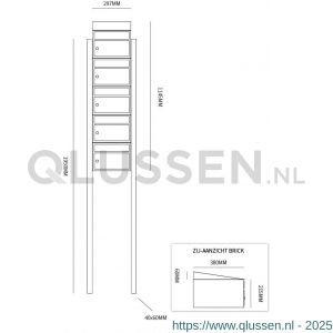 Allux Brickset postkast staal verzinkt gepoedercoat 5-hoog met dak op statief antraciet 40215065_1x5ds